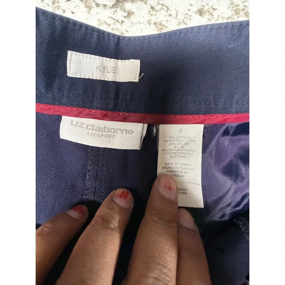 Liz Claiborne Lizsport Kylie Navy‎ Blue Pleated Straight Leg Trousers Size 8 - Picture 4 of 8